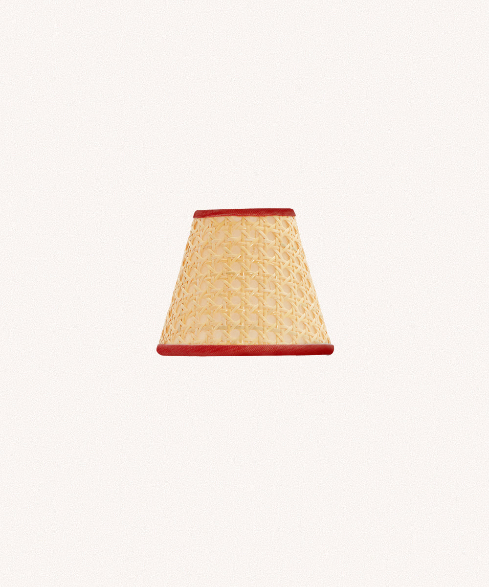 Cane Lampshade, Rust Red Trim, Mini