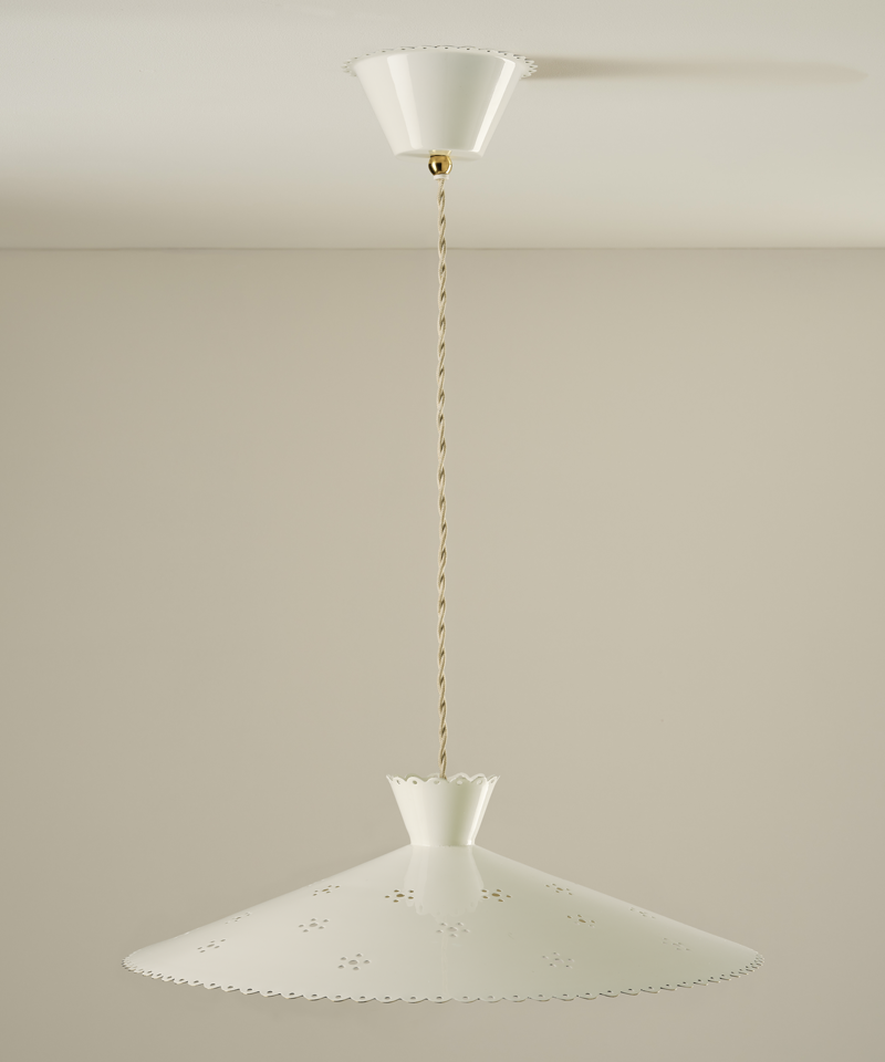 Floral Brass Pendant, Cream, Large